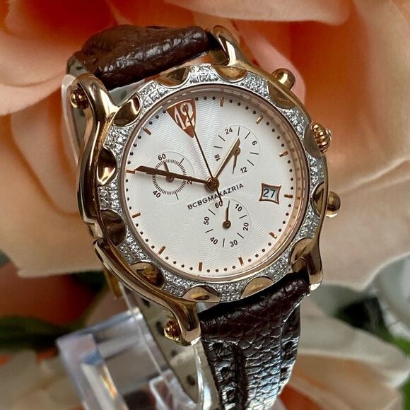 BCBGMaxAzaria Crystal Accented Rose Gold-tone Stainless Steel Chronograph Watch - Picture 4 of 16